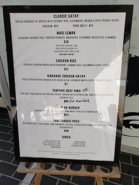 Satay Brothers Food Truck Menu